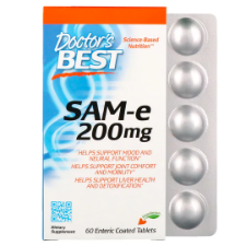 Doctor's Best utilizes only the highest quality Italian Soloesse® SAM-e providing slow and targeted release for improved GI tolerance and absorption. Our SAM-e 200 contains 200 mg of active Soloesse SAM-e in each tablet. This ensures that you receive the most potent SAM-e product with the highest percentage of the active S,S form per serving.