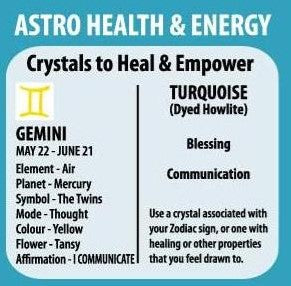 Zodiac Pendant Howlite/Turquoise Gemini Howlite/Turquoise – Gemini: Blessing-Communication. Patience- Relieves insomnia, dream recall and calcium levels. SKU: ZPHOW
