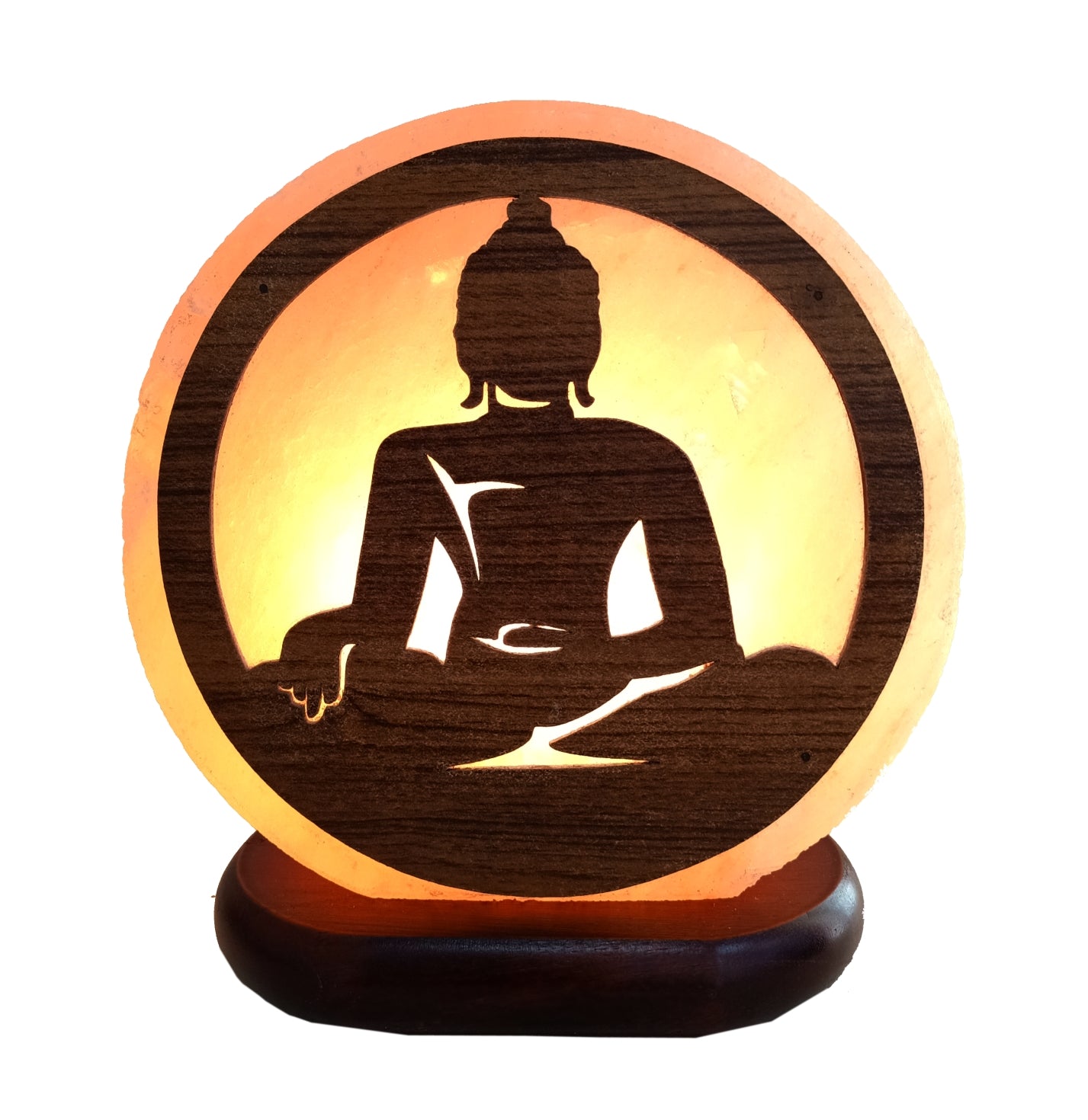 Himalayan Salt Lamp Buddha Design Authentic Himalayan Salt Lamp. Each item comes with an electric cable and a bulb. Lamp Diameter 20cm Base Diameter 17cm SKU: 985BD
