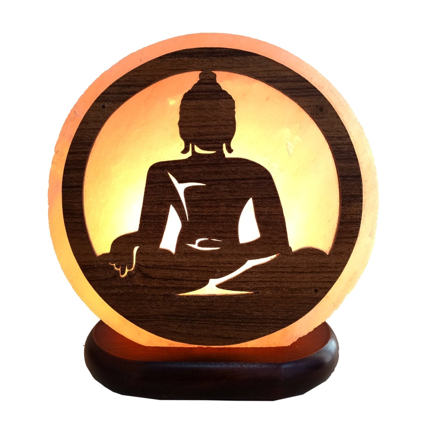 Himalayan Salt Lamp Buddha Design Authentic Himalayan Salt Lamp. Each item comes with an electric cable and a bulb. Lamp Diameter 20cm Base Diameter 17cm SKU: 985BD