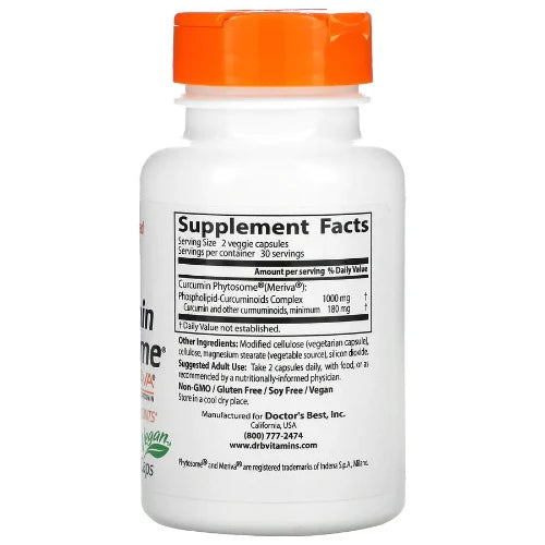 Doctor's Best Curcumin Phytosome® with Meriva® uses patented Phytosome® technology which allows for curcumin nutrients (the curcuminoids) to be more effectively absorbed. Curcumin is the yellow pigment of turmeric and has a long history in Ayurvedic and Chinese medicine. As a powerful antioxidant and free radical scavenger, it has many traditional uses.