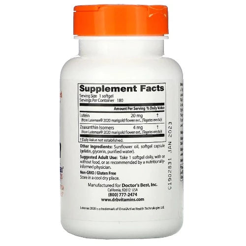 Doctor's Best Lutein with Lutemax® 2020 contains a highly researched, optimal ratio of lutein and zeaxanthin to help protect your eyes from harmful high energy blue light in everyday surroundings including most digital screens, sunlight, and indoor lighting.