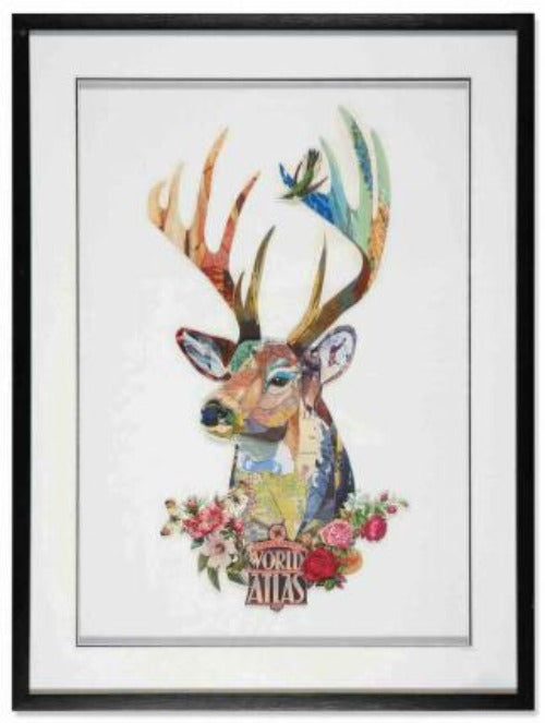 Kaku Reindeer Collage Art with Black Frame