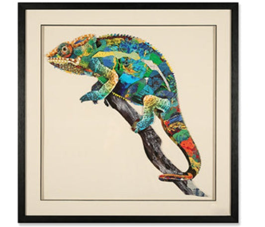 Kaku Lizard Collage Art with Black Frame Size: 75 x 75 x 4 cm  SKU:YS-197