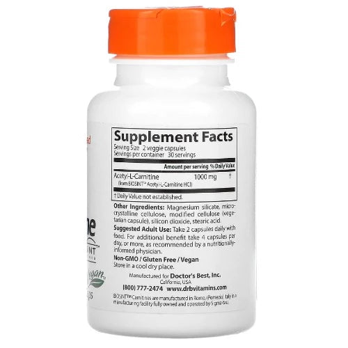 Doctor's Best Acetyl-L-Carnitine with Biosint Carnitines, 500 mg, 60 Veggie Caps Acetyl-L-Carnitine (ALC) is a nutrient that occurs naturally in the body and is fundamentally important for energy generation by the mitochondria "energy factories" in our cells. The acetyl part of the molecule can be used to make acetylcholine, a key chemical messenger in the brain and all the other organs.