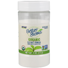 NOW Better Stevia® Sweetener Organic Extract Powder 113g. What is Stevia?  BetterStevia® is a zero-calorie, low glycemic, non-GMO, plant-derived sweetener that makes a perfectly healthy substitute for table sugar and artificial sweeteners. Unlike chemical sweeteners, BetterStevia® is a pure stevia extract and is easily utilized by the body and metabolized in the same way nutrients are