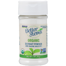 NOW Better Stevia® Sweetener Organic Extract Powder 28g. What is Stevia?  BetterStevia® is a zero-calorie, low glycemic, non-GMO, plant-derived sweetener that makes a perfectly healthy substitute for table sugar and artificial sweeteners. Unlike chemical sweeteners, BetterStevia® is a pure stevia extract and is easily utilized by the body and metabolized in the same way nutrients are.