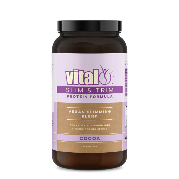 Vital Plant Protein Slim & Trim 500g 1st Stop, Marshall's Health Shop! The Vital Slim & Trim Formula contains the highest quality European Pea Protein mixed with a powerful blend of weight management supporting ingredients including l-carnitine and thermogenic spices ginger, cayenne pepper and turmeric.