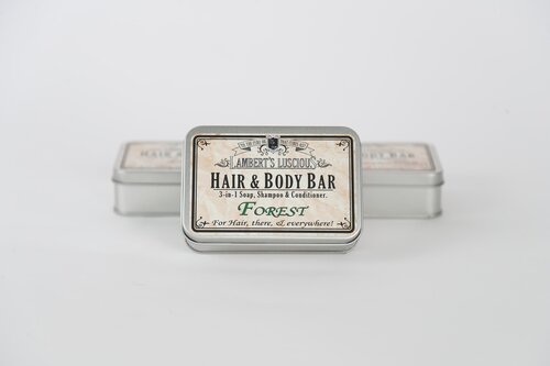 Our three in one soap, shampoo, conditioner & Body Bar for “Hair, There and Everywhere”  With four oils to naturally care for your hair and skin. Scented with pine and thyme, it’s the ultimate in washing luxury.  Hand-cut pine and thyme provide exfoliation.  Contains: Coconut oil, almond oil, argan oil, hemp oil, lye, pine, thyme and essential oils.