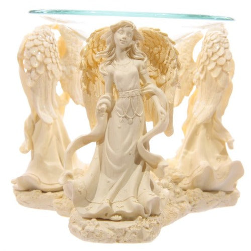Cream Angel Figurine Oil Burner with Glass Dish