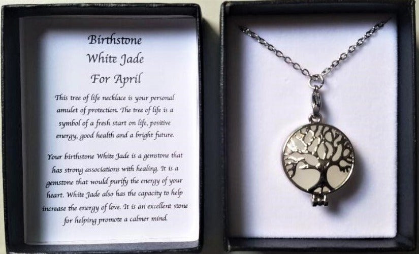 Birthstone Necklace White Jade April Length 70cm SKU: BN4