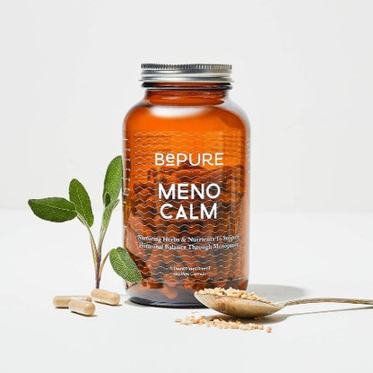 BePure MenoCalm - 30 Day For many women, the words ‘menopause’ and ‘calm’ do not fit in the same sentence. We formulated BePure MenoCalm to change that. Sage Leaf and Black Cohosh are well researched to support menopausal signs such as hot flashes, mood swings, and disrupted sleep; while Ashwagandha works to calm the mind and body. To our perimenopausal, menopausal and postmenopausal community: this one’s for you.