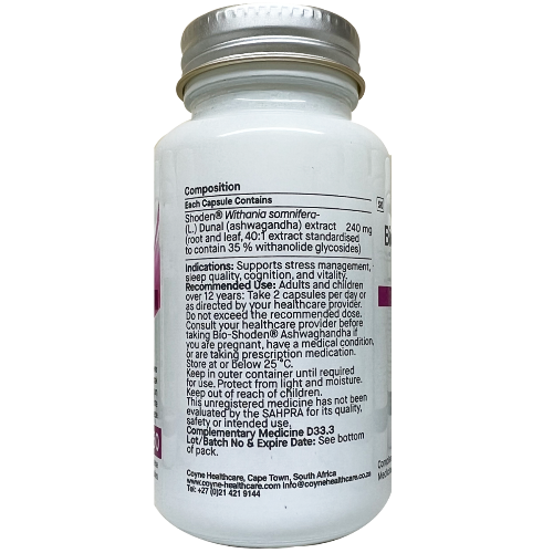 Bio-Shoden Ashwaganda 60 Veg Caps 1st Stop, Marshall's Health Shop! What is Bio-Shoden Ashwaganda? Ashwaganda is a small scrub belonging to the Solanaceae family. It grows prolifically in dry regions of South Asia, Central Asia, and Africa, and is extensively used in Ayurvedic medicine, an ancient Indian system.