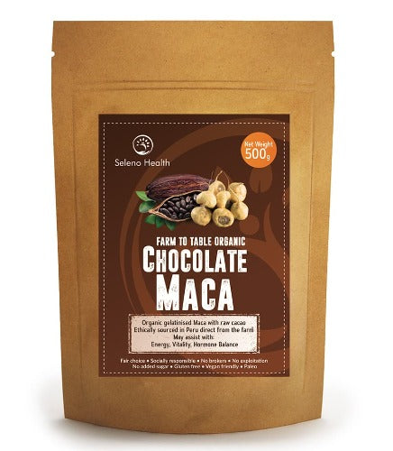 Organic Activated Chocolate Maca Powder  Once harvested our maca is naturally dried for 3 months at altitude, then activated (pressure heated) to remove the starch and bacteria before being combined with 30% organic Peruvian cacao from the jungles of northern Peru to create an even more potent antioxidant superfood with a rich chocolate flavour.