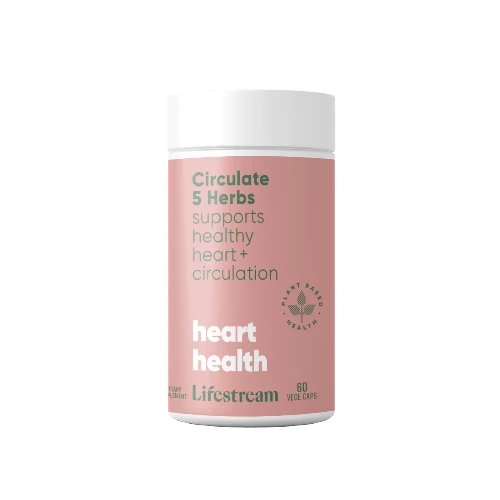 Lifestream Circulate 5 Herbs 60 VegeCaps Combining Hawthorn, garlic and more to support circulation and heart health. Do you suffer from cold hands or feet due to poor circulation? Do you feel like you need a little extra support for your memory? Maybe you've just found out that your cholesterol levels aren't as good as they should be.