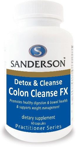 SANDERSON Colon Cleanse FX 60 Capsules THE IMPORTANCE OF BEING REGULAR  The colon is a primary organ involved in internal elimination and detoxification. When the colon functions properly, waste and toxins are absorbed in the digestive tract and then excreted via bowel movements. A build-up of un-expelled waste in the colon may cause bloating, gas and constipation as well as more serious conditions.