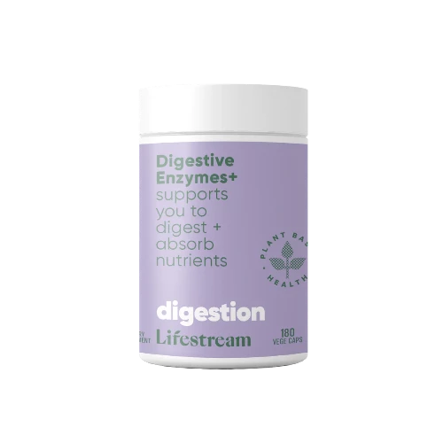 Lifestream Digestive Enzymes+ 180 VegeCaps Helps calm bloating and support healthy digestion. We all love a good meal, but if you have regular digestive issues like bloating, gas, nausea, constipation, or diarrhea after eating, you’ve got to do something about it before it seriously cramps your good times (pun intended!)