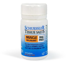 Dr Schuessler Mag Phos 6X Tissue Salt 125 Tablets  Magnesium Phosphate: NERVE & MUSCLE RELAXANT Blood, bone & teeth.  Mag Phos is the anti-spasmodic, tissue salt.  HEALTH BENEFITS:  For the temporary relief of: Muscle cramps, spasms, twitches & spasmodic pains.