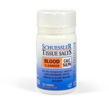 Dr Schuessler Tissue Salts Calc Sulph 6X 125 Tablets Calcium Sulphate | BLOOD CLEANSER  Calc Sulph is found in the liver where it helps in the removal of waste products from the blood stream and it has a cleansing and purifying influence throughout the system. This tissue salt influences the formation of connective and supportive tissue in the body supporting the growth of new cells.