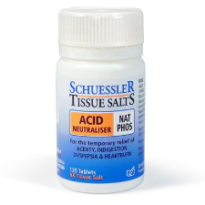 Dr Schuessler Tissue Salts Nat Phos 6X 125 Tablets Sodium Phosphate: ACID NEUTRALISER Blood, bone, muscle, nerve & brain cells. Nat Phos is the acid neutralising tissue salt and is present in the blood, muscles, nerve and brain cells. It is used in conditions of excess acidity which are characteristically sour smelling.