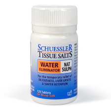 Dr Schuessler Tissue Salts Nat Sulph 6X 125 Tablets Sodium Sulphate: WATER ELIMINATOR Blood vessel walls and cell coats. Nat Sulph is called the water eliminating tissue salt. It is thus the main remedy for water retention. It is also strongly associated with the liver and gall bladder.