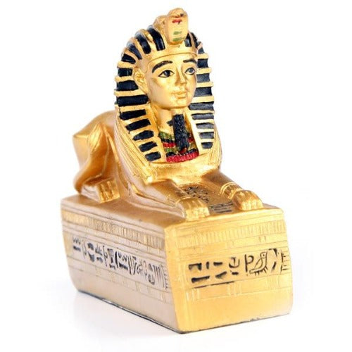 Golden Egyptian Sphinx on Hieroglyphic Base