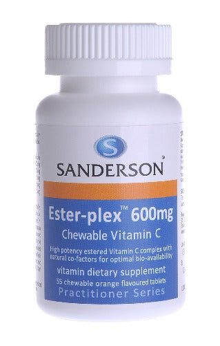 SANDERSON™ Ester-Plex® high strength chewable vitamin C contains natural metabolites to ensure optimum bio-availability to the body, so that the vitamin C is absorbed better than ordinary vitamin C. The vitamin C in Ester-Plex® is also buffered to reduce the chance of gastric upset.