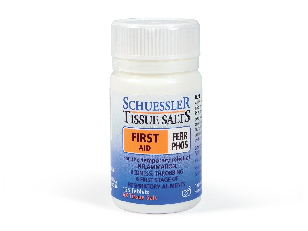 Dr Schuessler Tissue Salts Ferr Phos 6X 125 Tablets Ferr Phos – FIRST AID  Ferr Phos is known as the First aid remedy. It is found especially in red blood cells. It is regarded as the oxygen carrier. The more oxygen the cells receive, the more nutrients they can burn and the more energy they can release. Iron Phosphate – Ferr Phos plays a role in the creation of energy in the cells. 