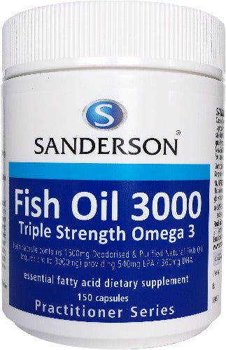 SANDERSON™ Fish Oil 3000, Triple Strength Omega 3 uses purified concentrated natural fish oil to deliver a much higher Omega 3 content than ordinary fish oil, meaning you don't have to take as many capsules to get the dose that you need