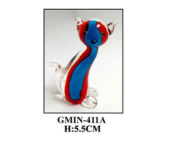 Kaku Cat Glass Red & Blue (H) 55mm  SKU:GMIN-411A