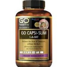GO CAPSI-SLIM 1-A-DAY is a weight management formula containing the clinically researched ingredient Capsimax® plus Garcinia and Green Tea. Capsimax® employs OmniBead™ beadlet technology to encapsulate the beneficial heat of concentrated natural capsicum in a controlled-release coating, delivering effective levels of capsaicinoids without the oral and gastric burning sensation of unprotected red hot peppers.