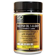 GO FISH OIL 1-A-DAY + VITAMIN D3 1,000IU is a premium high potency Fish Oil sourced from deep sea wild fish. Each SoftGel Capsule contains a concentrated 1-A-Day dose of Omega 3 containing EPA 450mg and DHA 300mg. Our Fish Oil is molecularly distilled and mercury tested to ensure purity and quality.