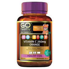 GO KIDS VITAMIN C 260mg ORANGE is a great tasting zangy orange chewable Vitamin C, that kids will love! Vitamin C is essential for boosting the health of the immune system and reducing the severity and duration of winter ills and chills. Vitamin C is a powerful antioxidant, and is considered an essential daily requirement for good health.