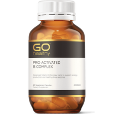GO PRO Activated B Complex 60 VegeCaps PRO ACTIVATED B COMPLEX Advanced Vitamin B Complex blend to support energy production and healthy stress response. HEALTH BENEFITS: A comprehensive Vitamin B complex formula Includes activated Vitamins B6, B12, and Folic Acid for superior absorption B Vitamins support energy production and healthy stress response in the body Vitamin B6 supports healthy emotional balance.
