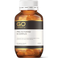 GO PRO Activated B Complex 60 VegeCaps PRO ACTIVATED B COMPLEX Advanced Vitamin B Complex blend to support energy production and healthy stress response.  HEALTH BENEFITS:  A comprehensive Vitamin B complex formula Includes activated Vitamins B6, B12, and Folic Acid for superior absorption B Vitamins support energy production and healthy stress response in the body Vitamin B6 supports healthy emotional balance.