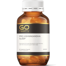GO PRO Ashwagandha Sleep 60 VegeCaps PRO ASHWAGANDHA SLEEP Specialised Ashwagandha blend to relax the body, calm the mind and support restful sleep.  HEALTH BENEFITS:  Specially formulated with a combination of Ashwagandha, Valerian, Passionflower and Lavender Oil A specialised blend to relax the body, calm the mind and support restful sleep Contains Ashwagandha in the specialised form of KSM-66 to provide support during times of stress