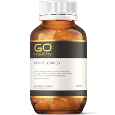 GO PRO Flora SB 60 VegeCaps PRO FLORA SB A specialised probiotic strain to soothe and support intestinal health in adults and children and help to restore a balanced gut flora. Great for travellers.  HEALTH BENEFITS:  Contains specialised probiotic strain Saccharomyces cerevisiae (Bouldarii), providing 10 billion CFU per capsule Helps to restore and balance friendly gut flora Supports intestinal health and healthy mucous lining of the digestive system 