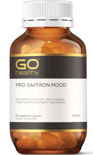 GO PRO Saffron Mood 60 VegeCaps PRO SAFFRON MOOD With Saffron and St John’s Wort to support mental wellbeing and healthy mood balance. HEALTH BENEFITS: Specially formulated with a combination of Saffron, St John’s Wort and complementary nutrients Contains affron®, a specialised Saffron extract that supports calm, relaxation and healthy mood balance Saffron provides support during times of increased stress, nervous tension, weariness and mental fatigue