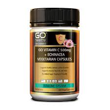 GO VITAMIN C 500mg + ECHINACEA VEGETARIAN CAPSULES contains a blend of Vitamin C combined with the well-known immune supporting herb Echinacea. This formulation helps support healthy immune system function, and supports general health and wellbeing. Vitamin C and Echinacea supports recovery from ills and chills. GO Vitamin C 500mg + Echinacea Vegetarian Capsules contain no added sugar and are suitable for vegetarians and vegans.