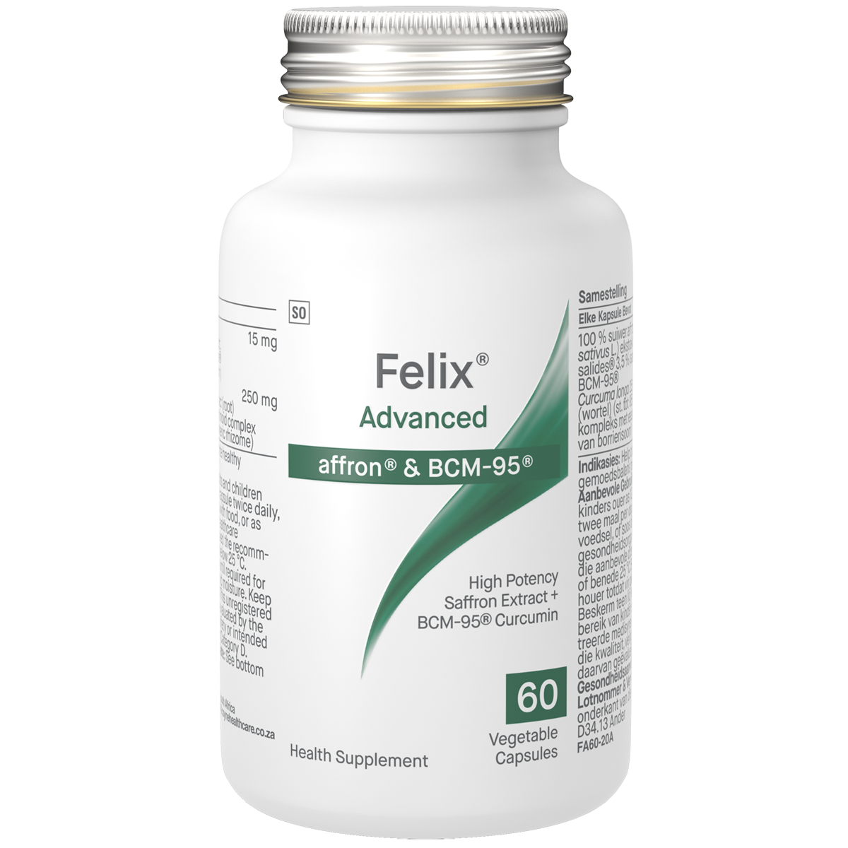 Felix Advanced affron 60 Veg Caps 1st Stop, Marshall's Health Shop!  What is Felix Advanced Pure Saffron Extract with BCM95?  FELIX Advanced® is a feel-good supplement with a highly specialised saffron extract made from the saffron crocus as well BCM-95®, the world’s leading bioavailable curcumin extract.