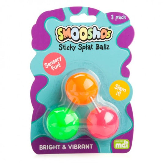 Smoosho’s Sticky Splat Ballz – Set of 3 Stick em to each other or splat ’em on the wall! Fun & relaxing sensory play Filled with Smoosho’s squishable fluffy foam Pack of 3 in 2 bright colour assortments 3.8(L) x 3.8(W) x 3.8(H) cm SKU: HY-SSM