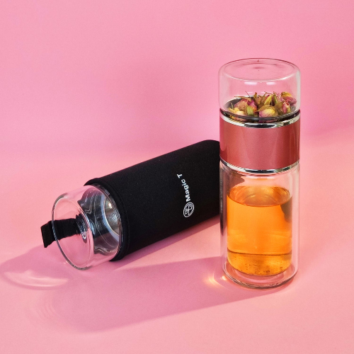 MagicT - Infuser Flask - Silver Rose 250ml 1st Stop, Marshall's Health Shop! Magic T Infuser flask is the perfect tea vessel for busy days, office, camping or even a cup of tea in bed. This means anytime-anywhere. The Silver-Rose Magic Flask comes with a handy polyester sleeve cover. When you felt the tea is ready just turn it again and drink from the big bottle.