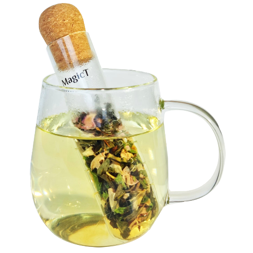 MagicT - Infuser Tube – Glass 1st Stop, Marshall's Health Shop!  MagicT Infuser Tube is an easy and sustainable way to make herbal infusions fast, easy and yet professionally.  It’s made out of borosilicate glass with food-grade and durable cork.  Put your favourite herbal infusion or tea inside into the tube and place tube into hot water.