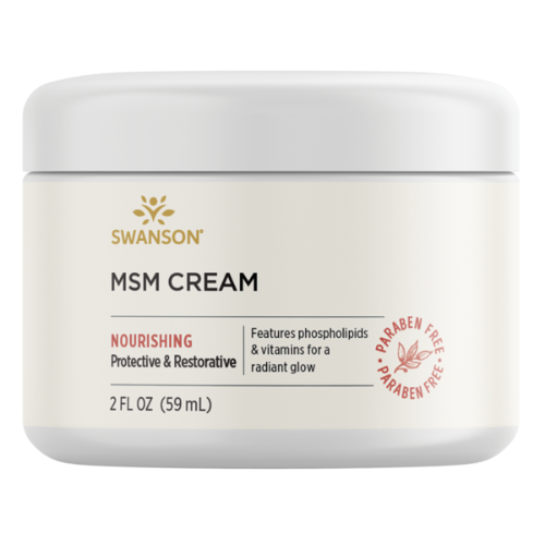 SWANSON MSM Cream 59ml 1st Stop, Marshall's Health Shop! What is MSM cream? Give your skin a radiant glow with the topical nutrition of Swanson MSM Cream. Methylsulfonylmethane (MSM) serves as a highly absorbable source of organic sulfur, which the body needs in order to form the bonds that hold tissues together, making it important for healthy cartilage, ligaments, tendons, skin, hair, and nails.