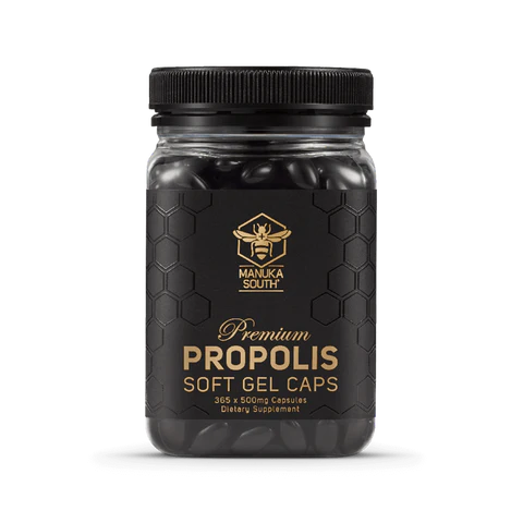 Manuka South Propolis 500mg EQV 365 SoftGels Created by bees to keep the hive safe, Propolis is a natural substance used to strengthen and protect the hive from diseases. Offering powerful antioxidant properties, it helps to support the immune system with guaranteed flavonoid content.