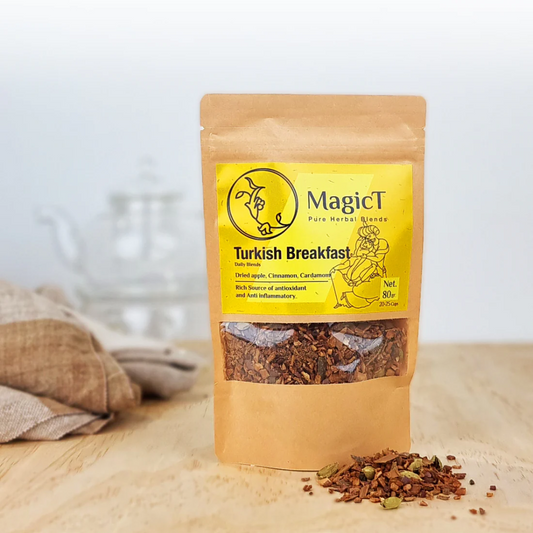 MagicT - Daily - Turkish Breakfast 80g Pouch Tea is one of the main drinks in Turkish culture which makes them one of the most tea-drinking nations in the world. When you travel to Turkey you will see people having tea everywhere and anywhere. Together with robust black tea, apple tea is among the most popular choices for Turkish people.