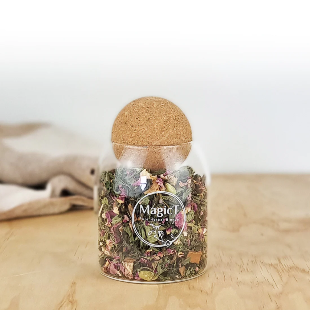 MagicT - Daily Energiser 50g Glass Jar The Winner of the NZ Artisan Awards Bronze Medal. A tea to wake you and revive you. Open the pack and enjoy its subtle beauty and aroma. But the surprise is when you find out how we make it. It takes almost one hour to make only 500 grams of this beautiful blend.