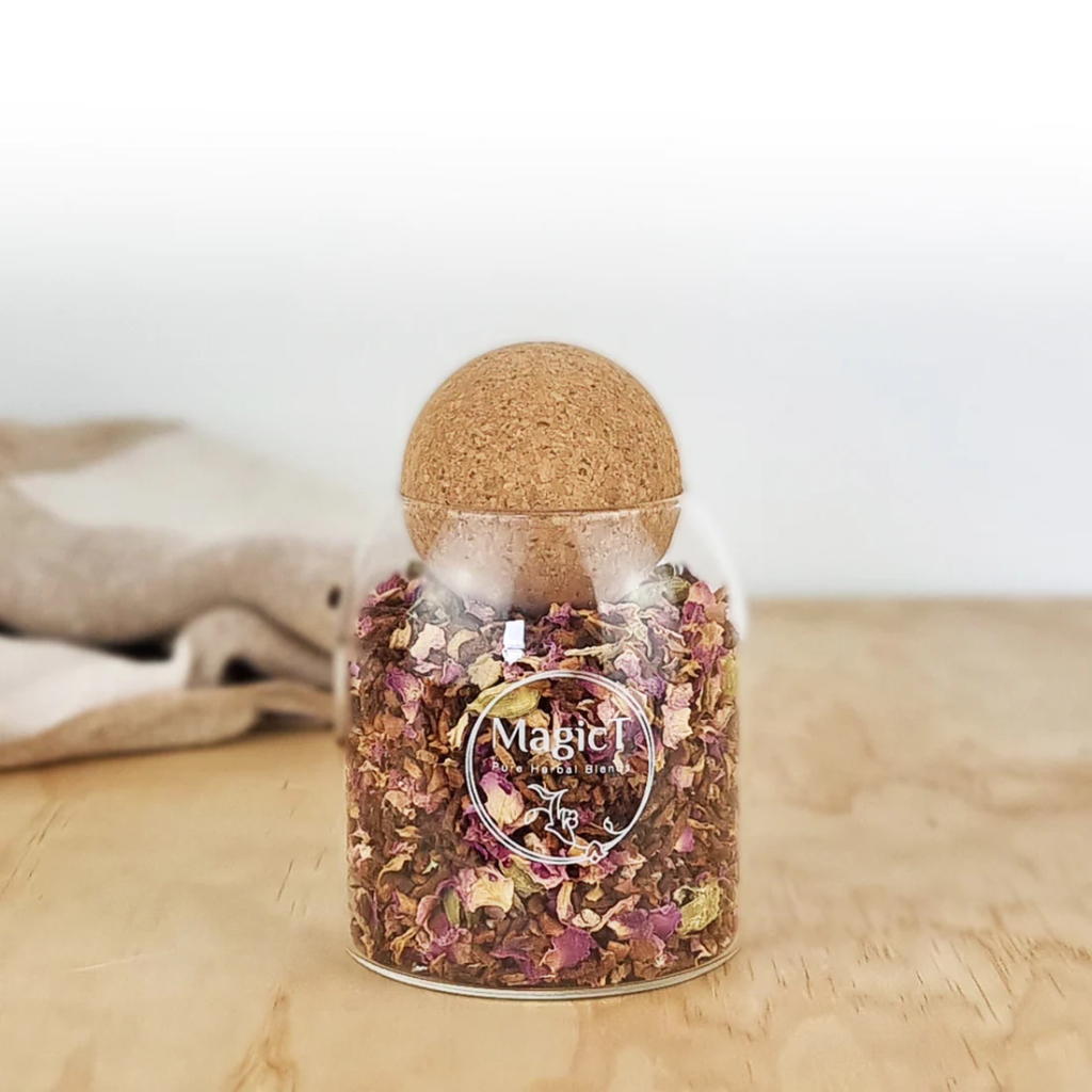 MagicT - Persian Garden 120g Glass Jar 1st Stop, Marshall's Health Shop! Natural sweetness of a traditional tisane. Flavour leans towards the aroma of fresh rose petals. Brew it a little longer, so the delicate taste and aroma come through and whisk you off to faraway lands. HEALTH BENEFITS: Caffeine Free Drink with aromatic Persian Blossoms and fruit