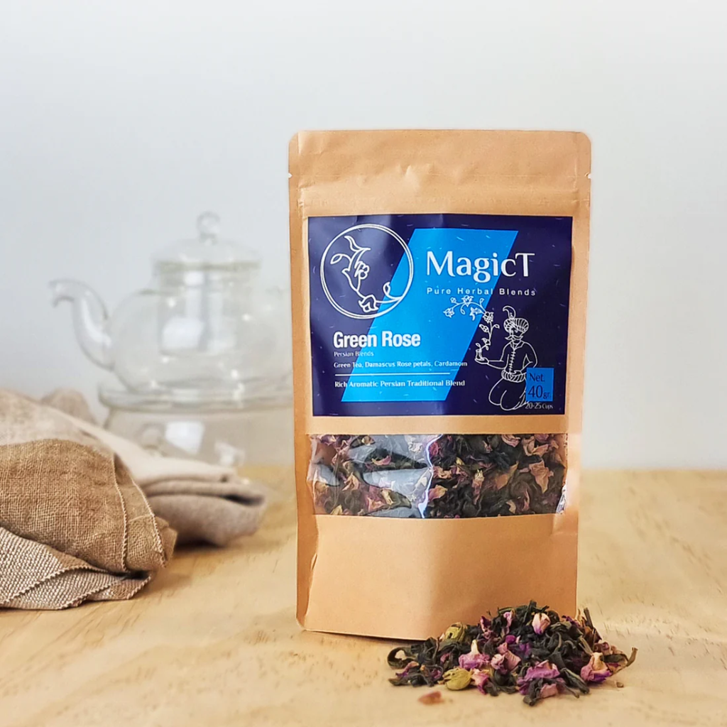 MagicT - Persian Green Rose Blend 40g Pouch The tomb of Kashif al-Saltanah in Lahijan has become a treasure trove of Iranian tea history in Lahijan. This Lahijan green tea is a handful of buds and upper leaves of the tea plant picked in spring. It has reached you directly from the best tea gardens of Satlesar village in Lahijan City.