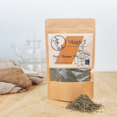 MagicT - Pure Herbs - Pure Thyme 60g Pouch 1st Stop, Marshall's Health Shop!  Dried Wild Thyme leaves  Restorative, delicious, and takes just 5 minutes to steep into a flavorful tea.  Thyme tea is often used as a natural cough remedy and can also help optimize metabolism